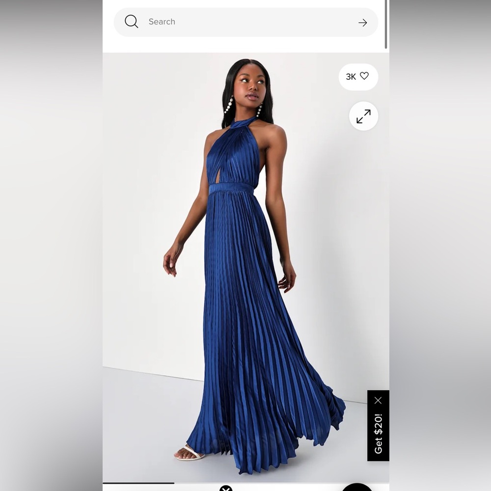 Lulu's Navy Blue Backless Pleated Dress